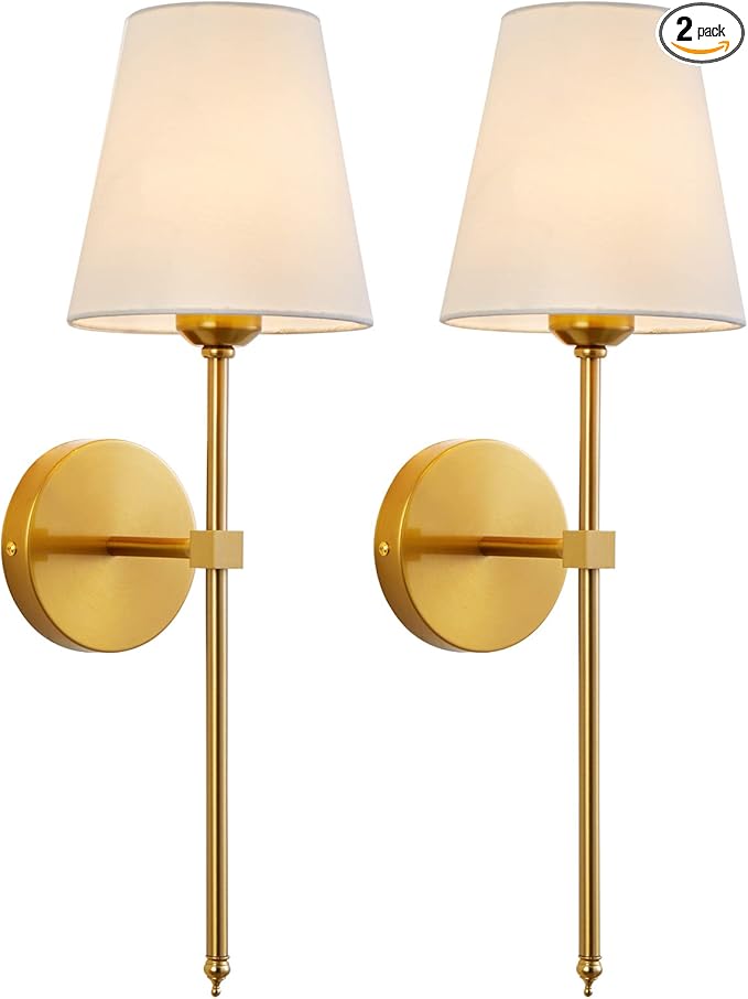 Wall Sconces Sets of 2, Retro Industrial Wall Lamps, Bathroom Vanity Sconces Wall Lighting with White Fabric Shade, Suitable for Bedroom Living Room Corridor Kitchen