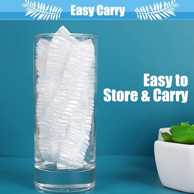 100PK 50cm/20in Large Disposable Shower Caps Waterproof Hair Bath Caps for Women Men Girls Travel Spa Hotel Home Use Salon - Multi-Purpose Elastic Plastic Shower Caps, Essentials Accessories