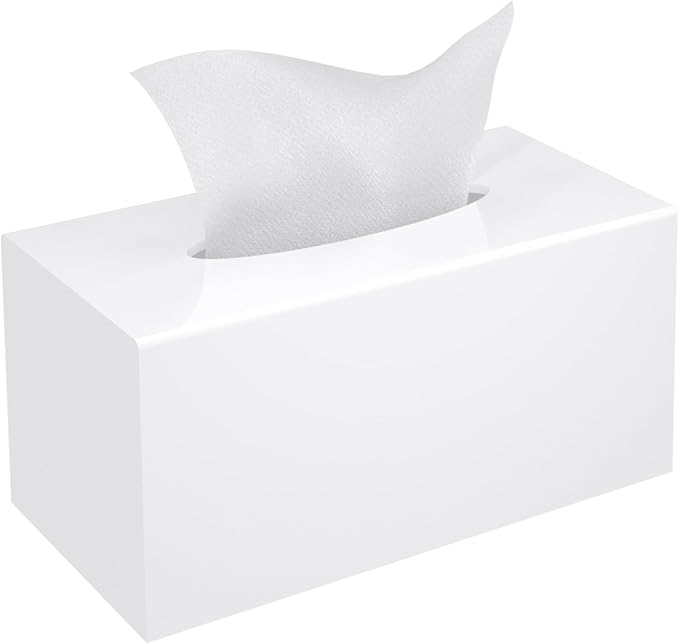Tissue Box Cover, PITBVO Acrylic Tissue Box Holder Rectangle Upgrade Size Facial Tissue Holder Handmade Napkin Dispenser for Bathroom Kitchen Bedroom Home Office (Glossy White, 9.85"L x 5.1"W x 5.3"H)