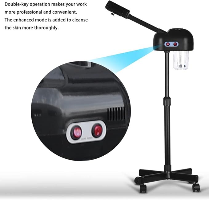 Professional Facial Steamer Tools for Esthetician, Skin Care and Deep Cleaning, 2 in 1 Face Machine, Ozone Face Steamer for Facial, Hot Mist Skincare for Spa, Salon and Home Use (Black)