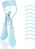 Eyelash Curler with Pads, Lash Curler with 10 Extra Silicone Replacement Pads, Comfortable Grip for Effortless Curling – Eyelashes for The Perfect Eye Contour (Crystal Blue)