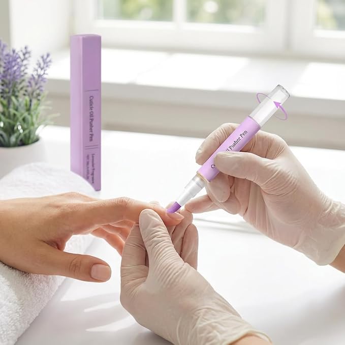 Ceramic Cuticle Pusher & Nail Oil Pen, 2-in-1 Nail Care Tool, Gentle Hangnail Remover for Dry or Damaged Nails, Portable Pen with Stainless Steel Cuticle & Nail Cleaner