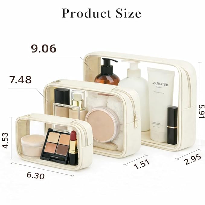 Clear TSA Approved Toiletry Bag Set - 3 Pack (Large, Small and Mini) Clear Cosmetic Bag with Zipper, Quart Size Travel Essentials Organizer Perfect for Carry-On Luggage (Opaque White)