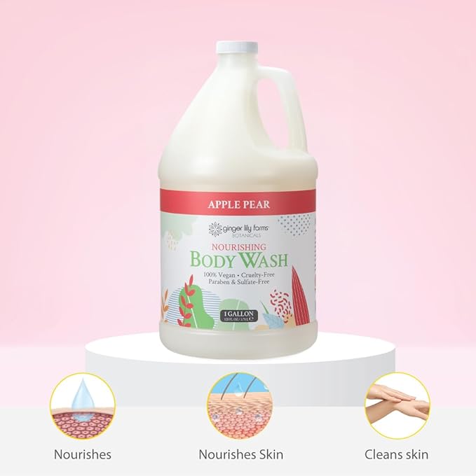 Ginger Lily Farms Botanicals Nourishing Body Wash, 100% Vegan & Cruelty-Free, Apple Pear Scent, 1 Gallon (Pack of 4)