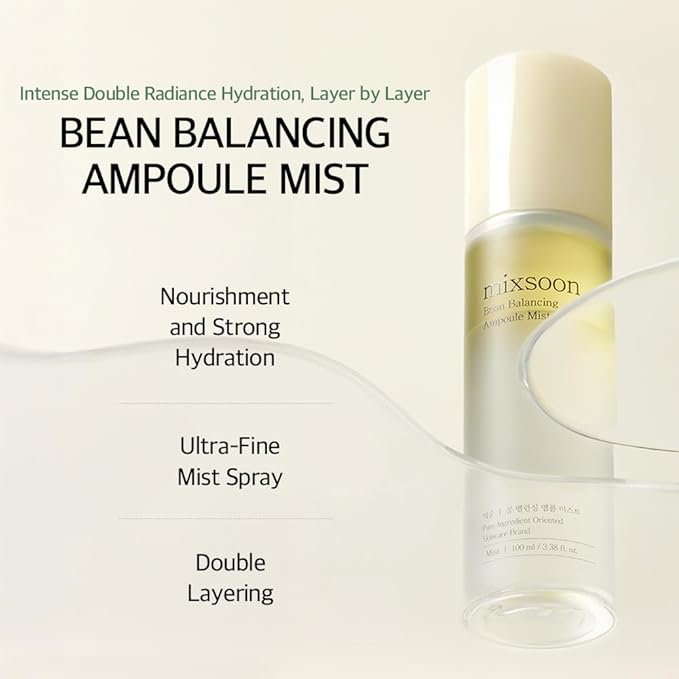 mixsoon Bean Balancing Ampoule Mist - Hyaluronic Acid, Hydrating Face Mist, Soothing for Face, Oil balance For Hydrated Radiance 100ml / 3.38 fl.oz. Korean Glass Skin Care
