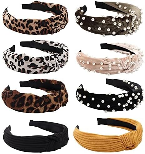 DRESHOW 8 Pack Knotted Headbands for Women Wide Turban Headband Yoga Exercise Ribbing Hair Hoop Hair Bands Accessories
