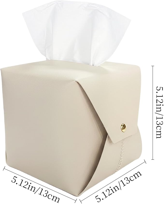 Tissue Box Cover Square, Leather Tissue Holder Organizer with Side Openings for Bathroom, Vanity, Tabletop, Office (1Pack-White)
