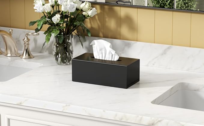 FEMELI Acrylic Tissue Box Cover Rectangular - Matte Solid Cube Napkin Holder with Magnetic Bottom, Modern Decorative Facial Paper Dispenser for Bathroom, Bedroom, Kitchen - Black