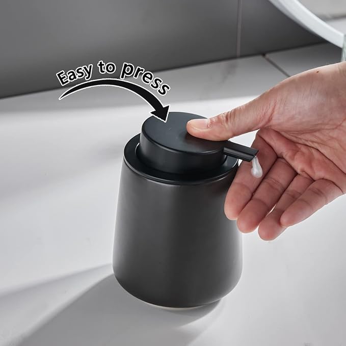 12Oz Black Soap Dispenser - Modern Ceramic Lotion Hand Soap Dispenser with Easy-to-Press Black Pump, Reusable and Refillable Liquid Dish Soap Dispensers for Bathroom & Kitchen