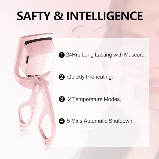 Heated Eyelash Curler with USB,Fast Heat up & 24H Long-Lasting,Rechargeable Electric Lash Curlers,Temperature Control,Safe Anti-Burn Quick Natural Curling Eye Lashes,Blue