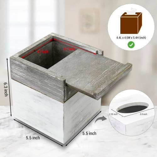 MyGift Tissue Box Cover Square Vintage White and Distressed Gray Wood Bathroom Tissue Box Dispenser Holder with Slide-Out Bottom Panel, Farmhouse Tissue Box Holder 5.5 x 5.5 x 6.3 Inches