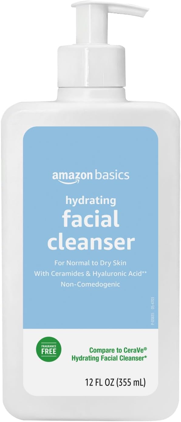 Amazon Basics Hydrating Facial Cleanser, Fragrance Free, with Ceramides, Non-Comedogenic, 12 Fl Oz, Pack of 1