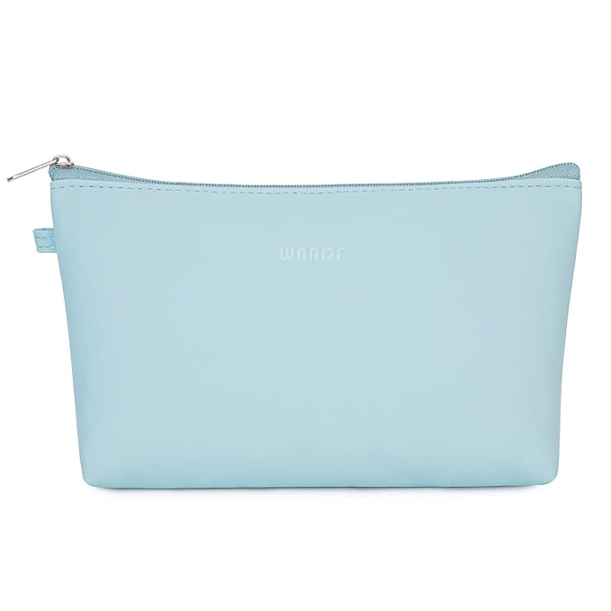 WANDF Cosmetic Bag for Women Makeup bag Organizer Mini Makeup Pouch for Purse Water Resistant Girls Gift(Light Blue)