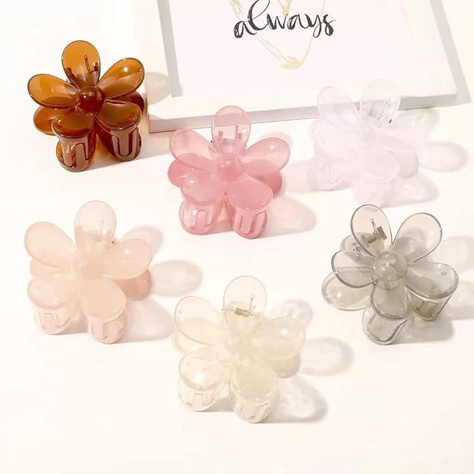 Flower Hair Clips 8PCS, Large Claw Clips for Women Girls Thick Thin Hair, Strong Hold Non slip Big Matte Dasiy Jaw Clamps Hair Accessories 8 Colors