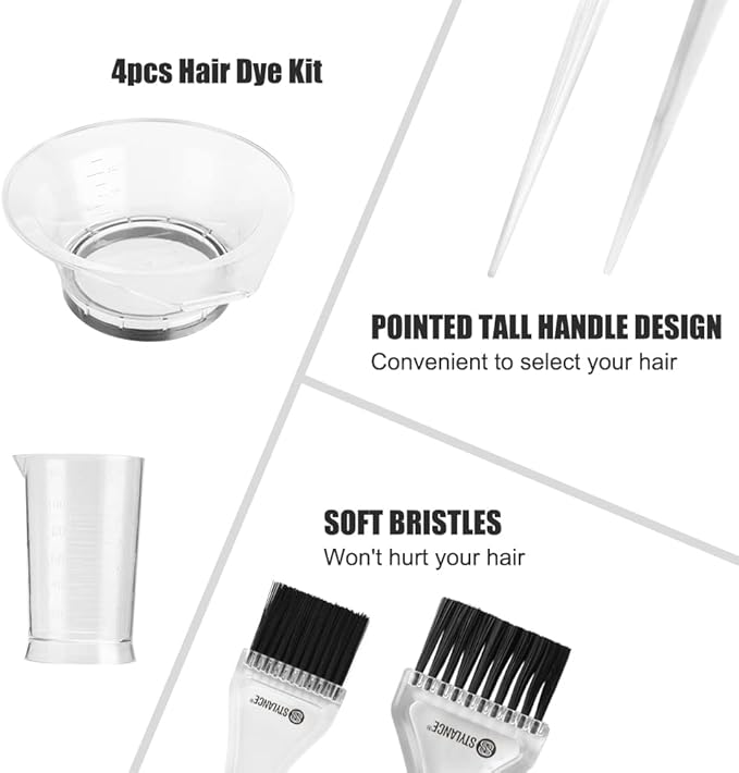 STYLANCE 4pc Professional Salon Hair Dye Kit - Bleaching, Dyeing, Mixing Bowl, Measuring Cup, Coloring Tools for DIY Salon