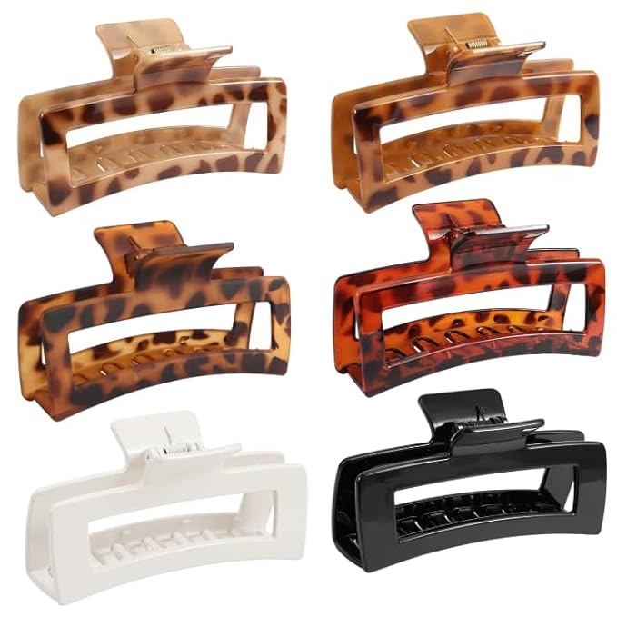 6 PCS 5 Inch Extra Large Claw Clips for Women, Tortoise Shell Jumbo Claw Clips for Thick Long Curly Hair, Oversized Matte Non-slip Rectangle, Durable Strong Hold Hair Clip,Non-slip Square Jaw Clip