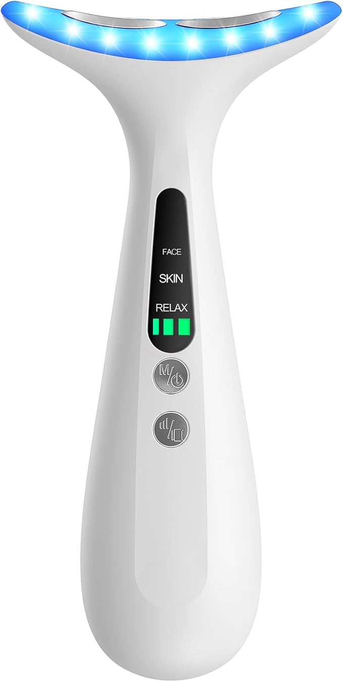 Facial and Neck Massager for Face, Neck - Skin Lifting & Firming - Wrinkle & Dark Circle Reducer - at Home Skin Care Face Sculpting Tool and Neck Massager-Milky White