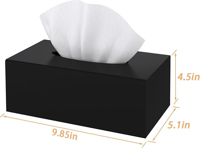 SILUT Tissue Box Cover Rectangle, Tissue Box Holder Decorative, Acrylic Tissue Box Cover, Tissue Holder for Bathroom, Home, Restaurant, Kitchen - Matte Black