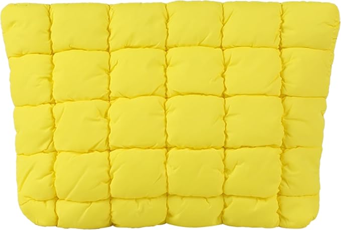 Puffy Quilted Makeup Bag, Cosmetic Bag, Travel Toiletry Organizer Pouch, Clutch for Women (Yellow)
