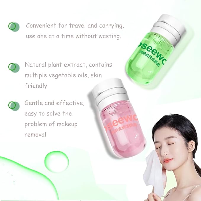 Cleansing Oil Mini Travel-Friendly, Natural Makeup Remover Portable 20pcs Gentle Moisturizing Cleansing Oil for All Skin Types, Travel with (Rose)