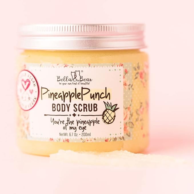 Bella & Bear Pineapple Body Scrub Exfoliator – Vegan Sugar Scrub for Smooth Skin, Fresh Pineapple Scent (6.7oz)
