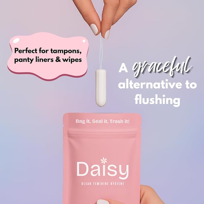Discreet, Odor & Leak-Proof Tampon Disposal Bags | The Daisy Pouch (50 Count) | Sanitary Tampon Trash Disposal Bags for Work, School & Travel