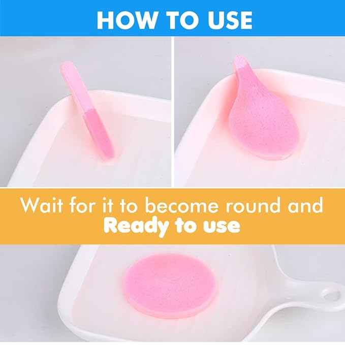 Facial Sponge Compressed,120 Count PVA Professional Makeup Removal Round Face Wash Sponges Spa Pads Exfoliating Cleansing for Women,Yellow,Pink