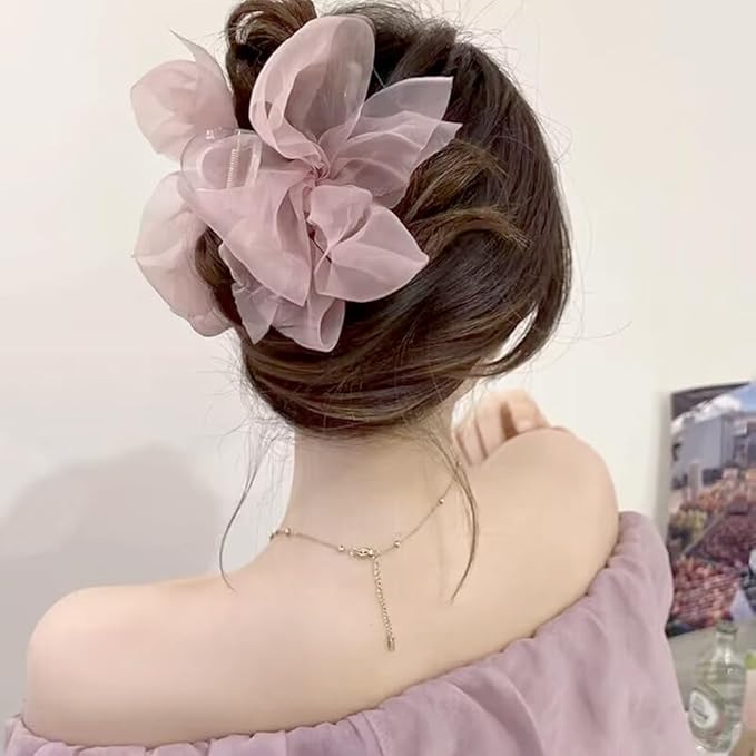 Elegant Mesh Tulle Hair Claws with Large Bowknot - Chiffon Hair Clips for Thick Hair and Women's Hair Accessories