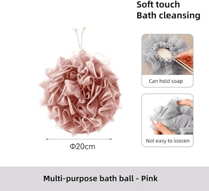 Washcloth Loofah Combo 2-in-1 Loufee Wash Cloth That Holds Bar Soap-Exfoliation Mesh Shower Ball for Body Wash&Smooth Skin+Free Loofah Dish Towel (Upgrade Round 2Pcs(Bigger and Softer))