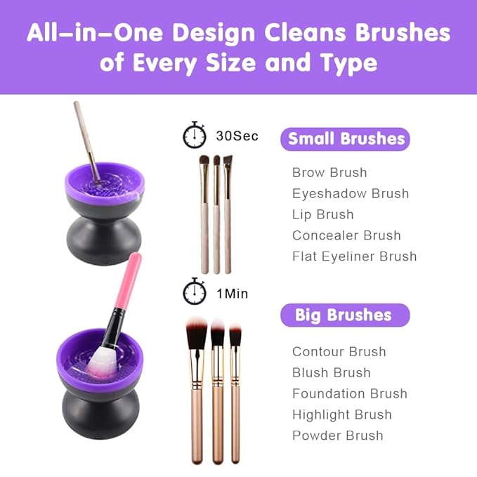 Makeup Brush Cleaner Machine, Powerful Friction, Deep Cleaning, Electric Make up Brush Cleaner for All Size Beauty Makeup Brush, Blush Brush, Sponges, Christmas Halloween Gifts for Girls Women