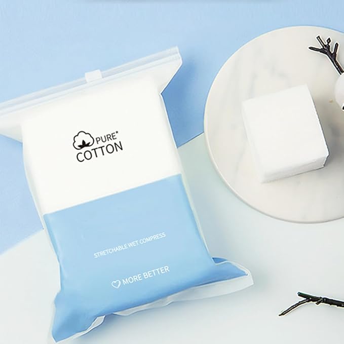 200PCS Makeup Facial Wet Cotton Pads Stretchable Wet Compress Facial Cotton Pads Cleansing Cotton Towel Makeup Remover Cotton Sheets with Hole Tear Mask Paper Towel for Daily Skin Care