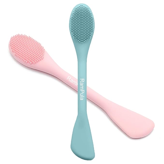 Facial Cleansing Brush, 2 in 1 Silicone Face Mask Brush & Face Scrubber, For Exfoliating, Massaging, Remove Blackheads, Makeup Skincare Removal, Applicator for Mud, Clay, Body Lotion, DIY Mask