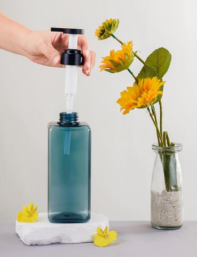 Shampoo and Conditioner Dispensers 25OZ Refillable Large Shower Bottles 2Pack Hand Soap Dish Soap Dispenser with Waterproof Labels Square Pump Bottle for Bathroom and Kitchen- Blue, 750ml