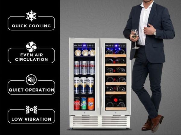 Koolatron 18 Bottle 56 Can Wine Fridge – Wine Cooler with Glass Door, 150 L Beverage Can Refrigerator, Digital Temperature Control/Dual temperature zone, Ideal for White,Red & Sparkling Wine