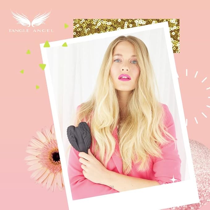 Detangling Hair Brush - Anti Static Angel Wing Hair Brush with Soft & Flexible Bristle for Straight & Wavy Hair - Tangle Angel Hair Detangler Brushes for Blow Drying & Shower - Gloss White & Pink