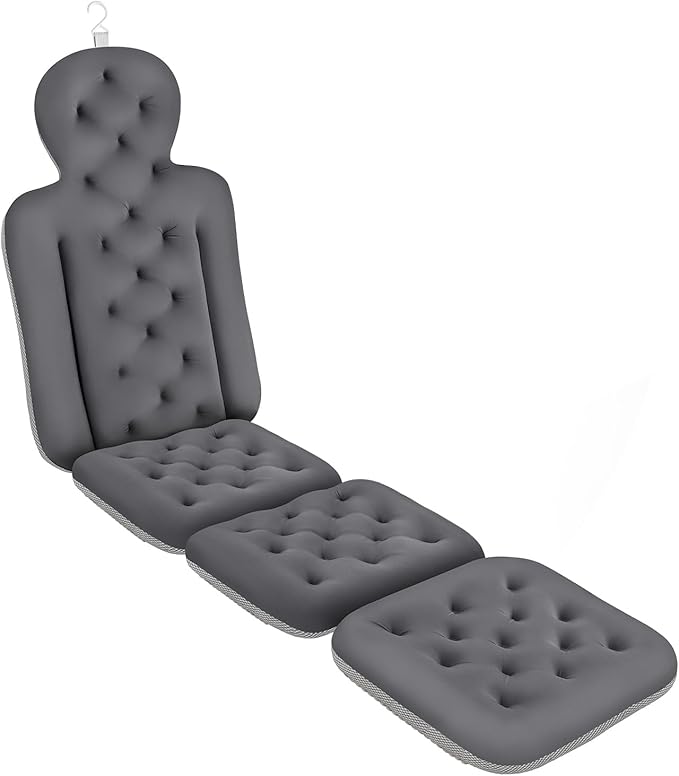 Bath Cushion, Full Body Bathtub Pillow with 160 Suction Cups, Bath Mat for Head and Neck Support, with Laundry Bag (Dark Gray, 60" x 16")