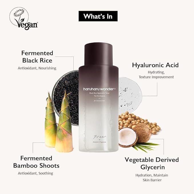 haruharu Wonder Black Rice Hyaluronic Toner for Sensitive Skin, Alcohol Free, Fragrance Free, Deep Hydration, Glass Skin, Korean Skincare, Vegan, Cruelty-Free, 10.1 fl.oz