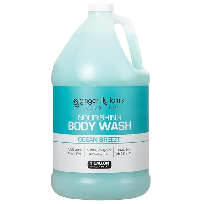 Ginger Lily Farms Club & Fitness Nourishing Body Wash, 100% Vegan & Cruelty-Free, Ocean Breeze Scent, 1 Gallon Refill (Pack of 4)