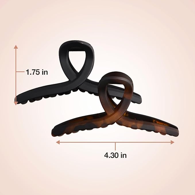 Kitsch Large Hair Clips for Women - Fashionable Loop Hair Claw Clips | Matte Plastic, Easy-Grip | Perfect for Everyday Use & Special Occasions | Ideal Gifts for Women - Tortoise & Black, 2 Pcs