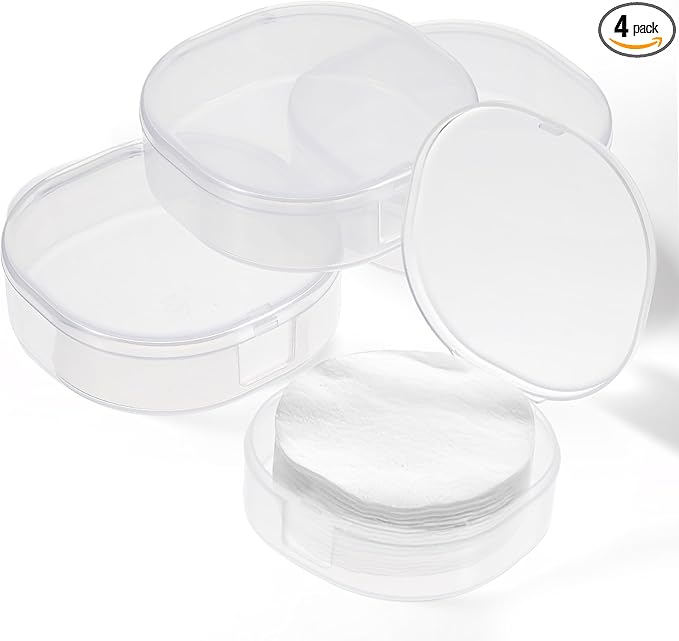 4Pcs Plastic Cotton Square Holder Cosmetic Cotton Pads Holder Travel Portable Travel and Sealed for Makeup Remover Cottons Ball, White