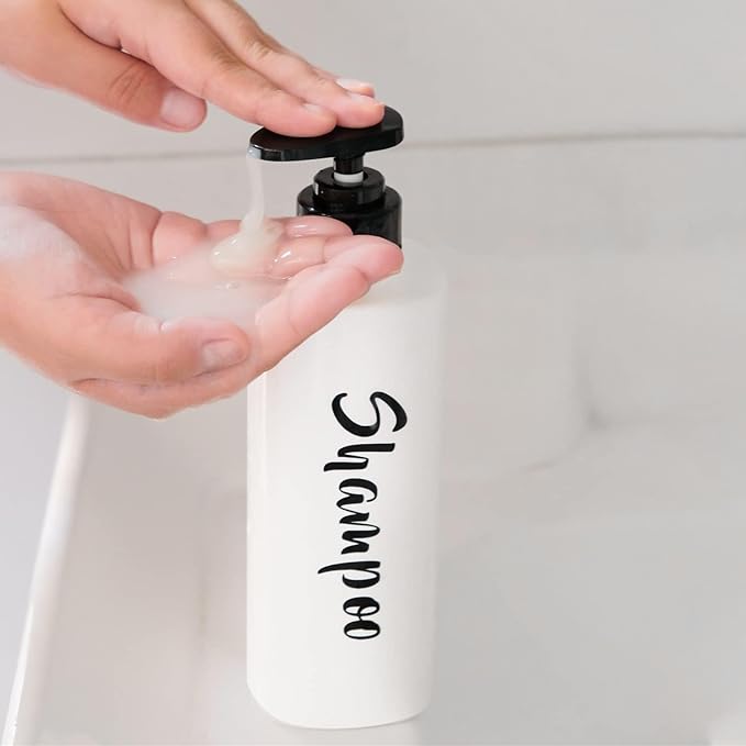 16.9oz Shampoo and Conditioner Dispenser Set of 3-Printed Shower Soap Dispenser Plastic Shampoo Bottles Refillable with Pump - Shampoo Conditioner Body Wash Dispenser for Bathroom Shower Wall