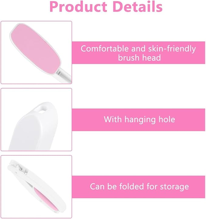 Back Lotion Applicator, 34.5 inch Length, Foldable Design, Pink, 2-in-1 Cream Applicator and Back Scrubber
