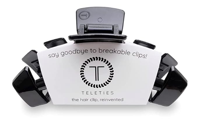 TELETIES - Large Hair Clip - Strong Grip, Bendable Teeth, Comfortable Curved Design - Ideal for Thick Hair - For All Hair Textures - Jet Black