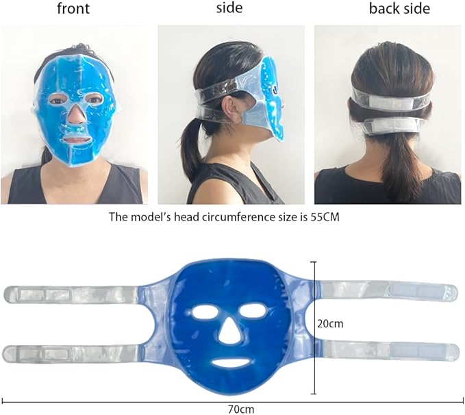 Face ICE Mask for Puffy Eyes & Dark Circles - Gel Bead Hot & Cold Compress Pack for Face, Eye Relief, Headaches, Skin Care & Post-Laser Care, Reusable & Washable (Blue)