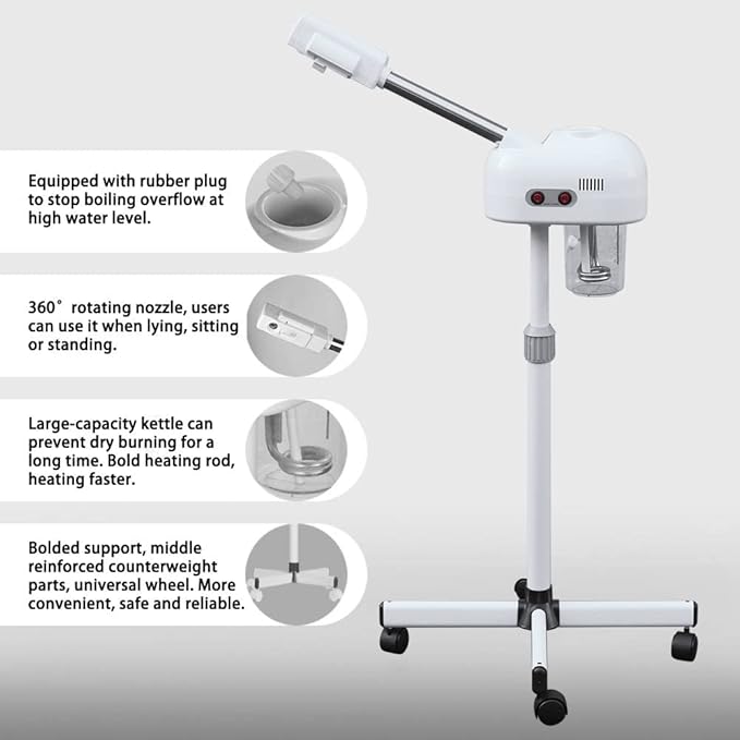 Facial Steamers, Hot Ozone Face Steamer on Wheels for Facial, Professional Skin Care Equipment, Esthetician Steamer for Salon Beauty and Spa, Mist Face Steamer for Skin Care