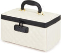 Portable makeup box with Lock, Large Capacity Travel Makeup Case Organizer, Makeup Bags for Girls Traveling With Handle and Divider Makeup Bag (off-white)