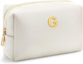 Kigeli Initial Makeup Bag for Women Beige Leather Easter Basket Gifts Monogram Cosmetic Bag Small Travel Toiletry Pouch Wedding Birthday Graduation Bridesmaid Gifts for Teen Girls Women Teachers(G)