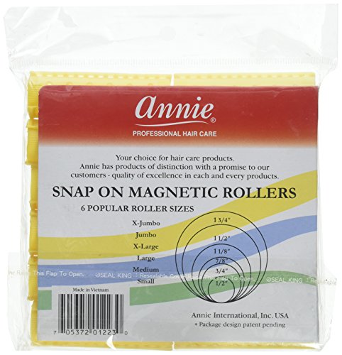 Annie Snap-On Magnetic Hair Rollers – Medium 3/4 Inch with Locking Snap-Over Hood – Secure Hold No Pins Needed – Yellow, 12 Count