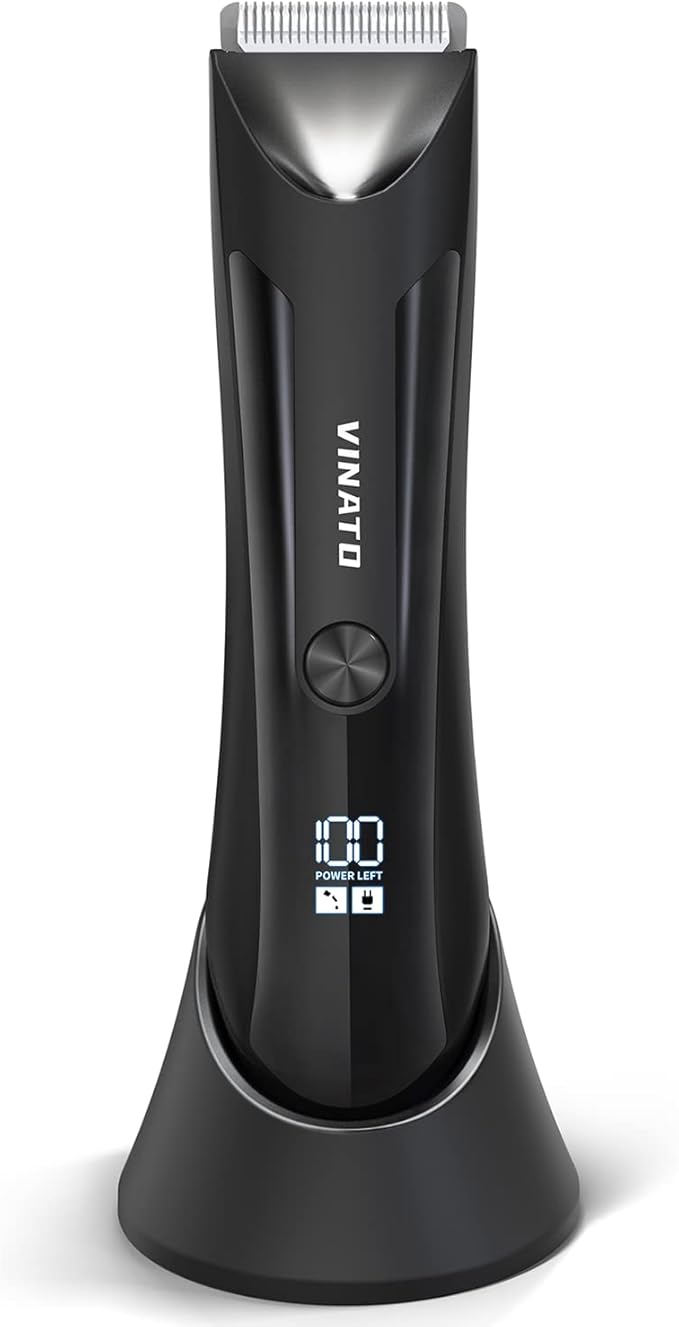 VINATO Electric Body Hair Trimmer - Manscape Ball Trimmer, Groin Hair Trimmer for Men, Waterproof Ball Shaver, USB Recharge Dock Replaceable Ceramic Blade, Male Hygiene Razor, 90 Mins Battery Life