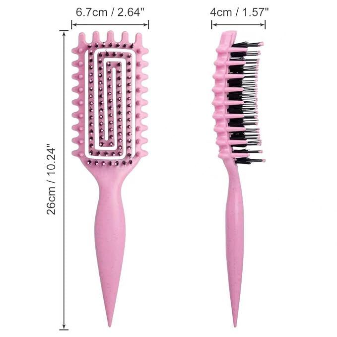 Curly Hair Brush, Curl Defining Brush for Women and Men, Effortless Detangling and Shaping for Curls, Waves and Coils, Reduces Pulling, Smooth Results (Pink)